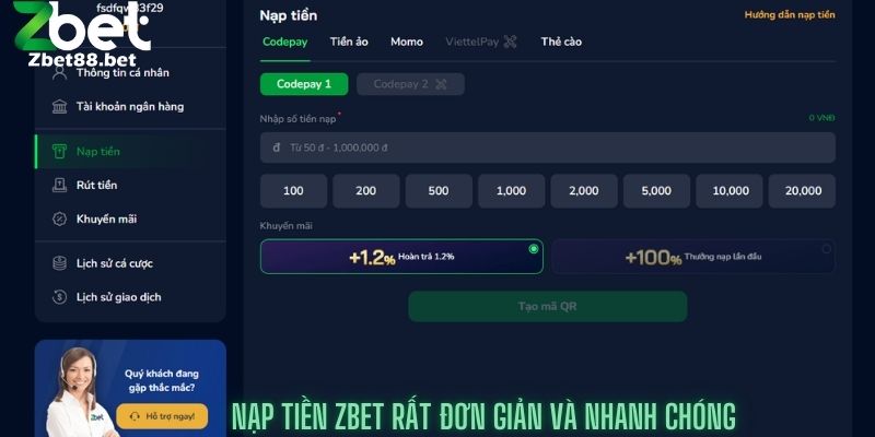 Nạp Tiền Zbet rất đơn giản và nhanh chóng